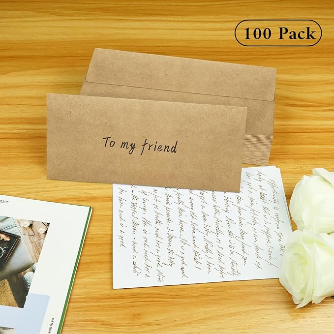 100 Pack #10 Business Envelopes, Brown Kraft Standard Envelopes Self Seal, Letter Size Mailing Envelopes for Checks Letters Invoices Christmas Birthday Graduation Wedding, 4 1/8 x 9 1/2 Inch