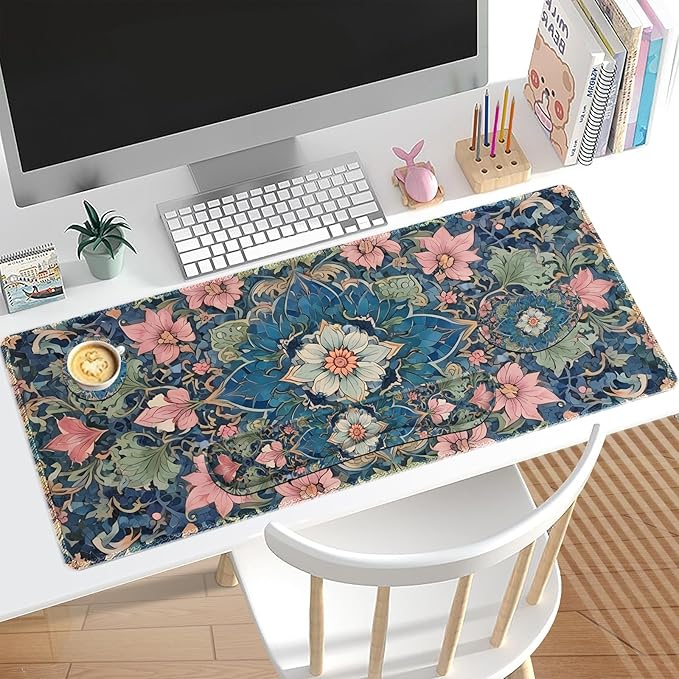 Large Mouse Pad and Keyboard Wrist Rest, Extended Mouse Pad with Wrist Support, Non-Slip Desk Mat, Desk Blotter Protector Pad for Home Office, Vintage Flowers