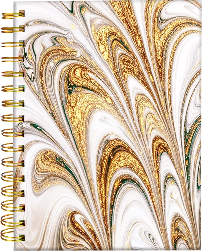 iampanda Spiral Journal Notebook,Cool Strong Twin-Wire Binding with Premium Paper for Girl Women,60 Sheets A5 College Ruled Notebook/Journal,Perfect for School Office Home Gifts,Gold Marble