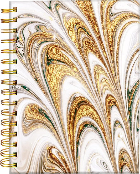 iampanda Spiral Journal Notebook,Cool Strong Twin-Wire Binding with Premium Paper for Girl Women,60 Sheets A5 College Ruled Notebook/Journal,Perfect for School Office Home Gifts,Gold Marble