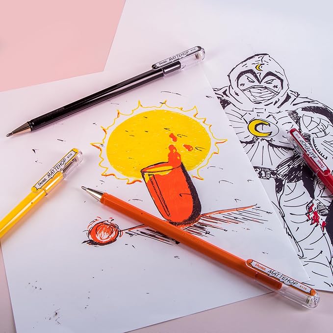 Pentel Mattehop Gel Pens, Original + Cheerful Colors Box Set, (1.0mm), Bold Line, 14 Assorted Colors (K110-V14ST)