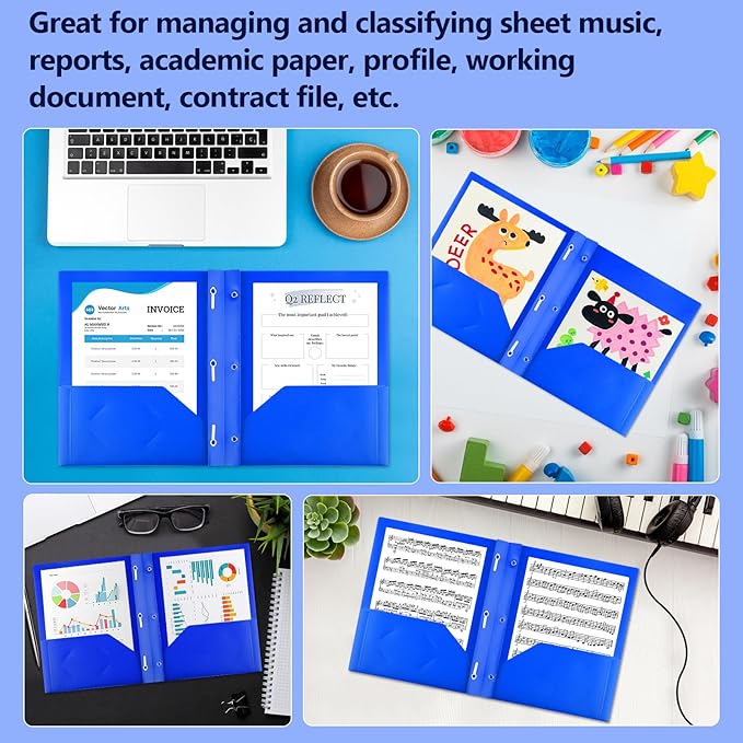 8 Pack Plastic Folders With 2 Pockets, Colorful Letter Size File Folders With Prongs and Business Card Slots for School Office