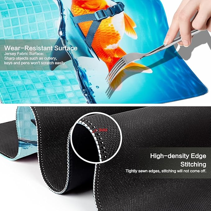 Goldfish as Shark Mouse Pad Desk Mat, Drama Goldfish Large Gaming Mouse Pad Dangerous Sharks Anime Desk Pad Mousepad XXL Extended Keyboard Mat Mouse Mat, Waterproof, 31.5x15.7 in