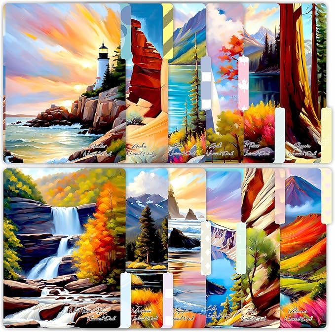 PARTH IMPEX 12 Pack US National Parks Decorative File Folders, 1/3 Cut Tab with Assorted Positions, Letter Size Paper Holders (9.37” x 11.75”) Matte Finish Laminated for Office School Work