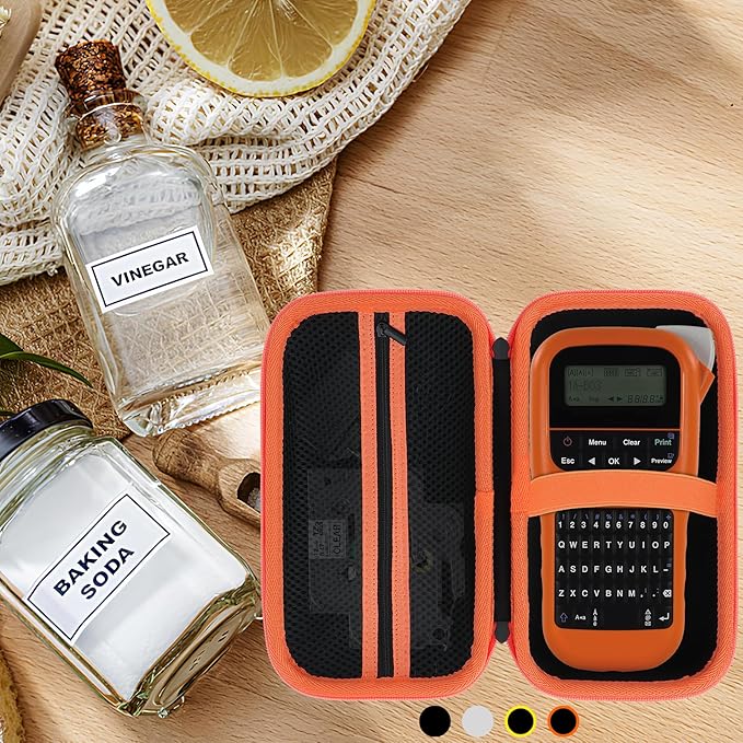 Case Compatible with Brother P-Touch PTH110 / PTH111 Pro / PTE110 Portable Monochrome Label Maker (Black+Orange Zipper)