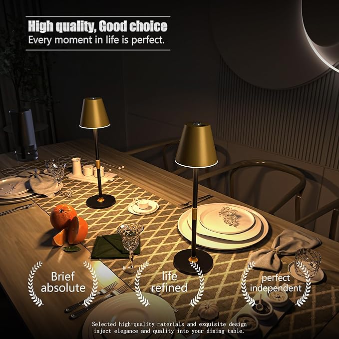 Modern LED CordlessTable Lamp,4000mAh Rechargeable Battery Desk lamp,3 Level Brightness Night Light,Minimalist Design, for Couple Dinner/Coffee Table/Restaurant/Bedroom(Gold&Black)