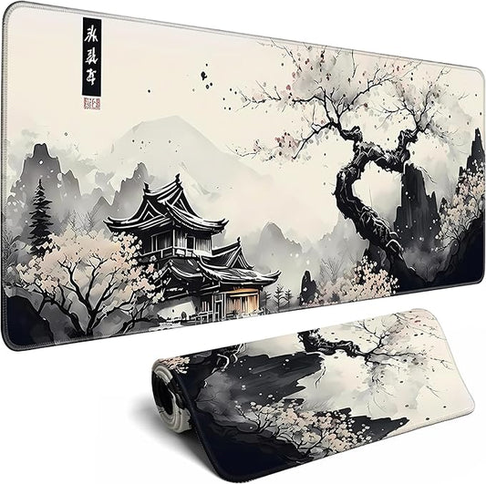 Japanese Desk Mat Cherry Blossom Large Mouse Pad Gaming Mousepad Extended XL Keyboard Mat Computer Laptop Mouse Desktop Mat 31.5 X 11.8 Desk Decor