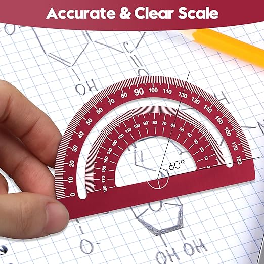 MSDADA Triangle Ruler, Protractor, Square and Ruler Set, 4 Pieces Aluminum Alloy Ruler, Metal Drafting Ruler Kit, Geometric Protractor for Student, School, Home, Office (Red, 15cm/5.9inch)