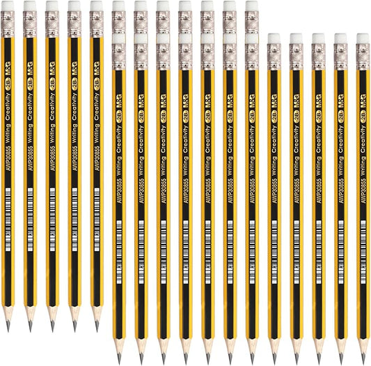 M&G 24 Pack Pre-Sharpened 2B Wooden Pencils with Top Erasers, Ideal for Schools, Offices, and Homes