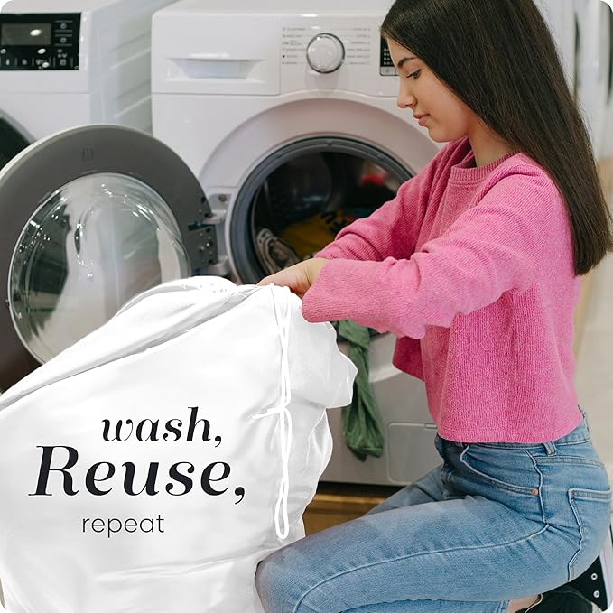 Nylon XL Laundry Bag - Locking Drawstring Closure, Machine Washable, These Large Bags Will Fit a Laundry Basket and Strong Enough to Carry up to Two Loads of Clothes (White | 30" x 40")