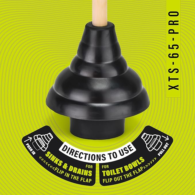 SteadMax XTS-65-PRO Heavy Duty Toilet Plunger, Commercial Grade, Powerful Double Thrust Force Rubber Cup with Wood Handle, for Clogged Bathroom, Shower, and Kitchen, 2 Pack (22" x 5.75")