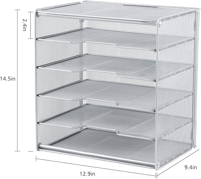 Samstar Paper Letter Tray, Metal Desk File Organizer with 5 Tier Shelf and Sorter,Silver