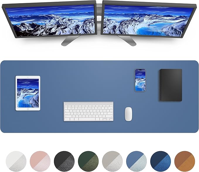 AFIING Leather Desk Pad Protector, Mouse Pad, Office Desk Mat, Non-Slip PU Leather Desk Blotter, Large Desk Mat, Waterproof Keyboard Mat for Office/Home/Decor (Grey Blue, 48" x 17")