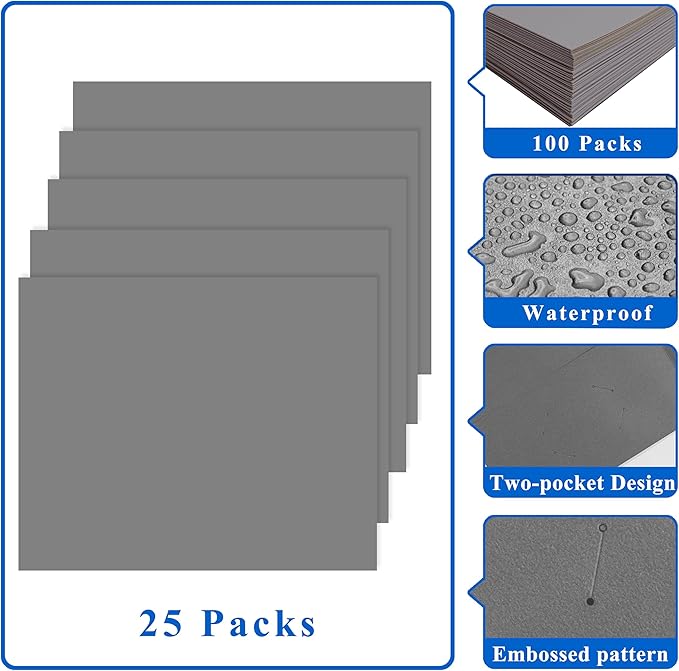 Zzrywuty File Folders with Pockets Letter Size, 25-Pack Paper Folders with Card Slot, Two Pocket Folders for School Students, Businessmen, Home and Office Workers (Grey)