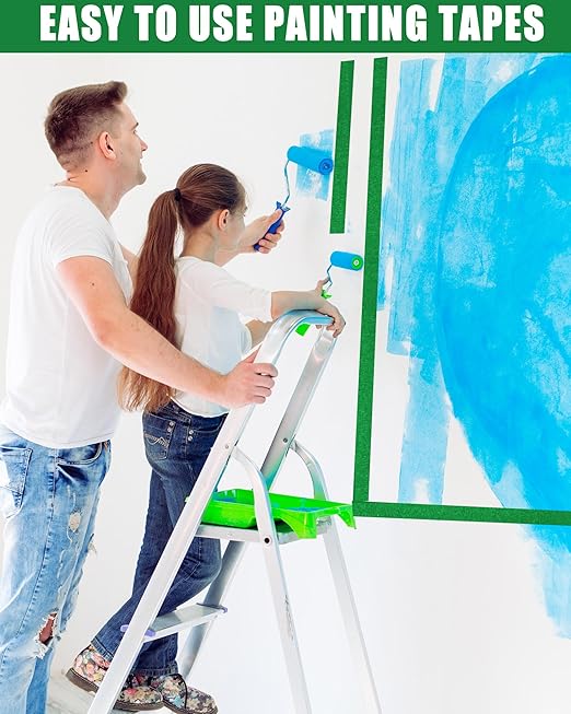 Fainne 40 Pcs Green Painters Masking Tape Bulk 1 Inch x 55 Yard, General Purpose Paint Band Removable Adhesive Tape Multi Surface Roll for Painting Labeling School Supplies