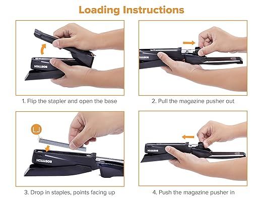 Bostitch Office Executive 3 in 1 Stapler, Includes 210 Staples and Integrated Staple Remover, One Finger Stapling, No Effort, 20 Sheet Capacity, Spring Powered Stapler, Black (INP20-BLK)