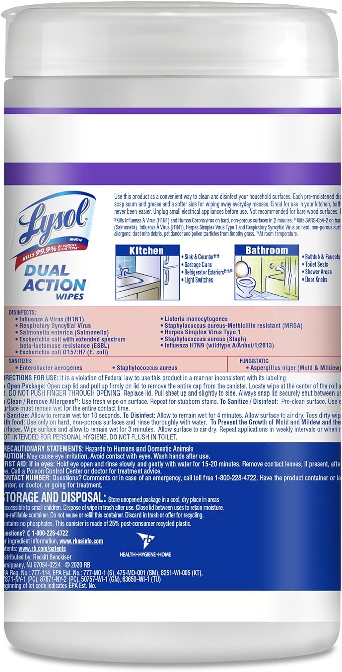 Lysol Dual Action Disinfectant Wipes, Multi-Surface Antibacterial Scrubbing Wipes, For Disinfecting and Cleaning, Citrus Scent, 75ct (Pack of 12), Packaging May Vary