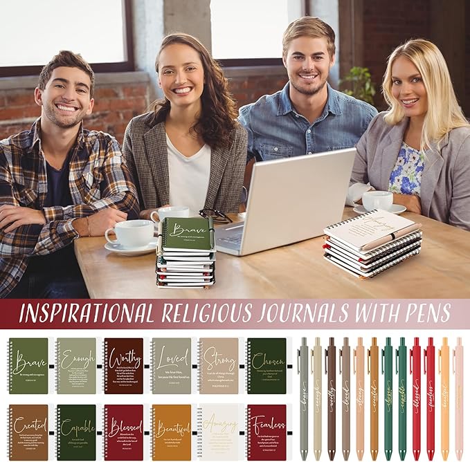 Kosiz 24 Sets Inspirational Christian Gifts Bulk Christian Notebooks Prayer Journals with Pens Spiral Bible Journals Religious Gifts for Church Grandparent Pastors Day Sunday School (Retro Color)