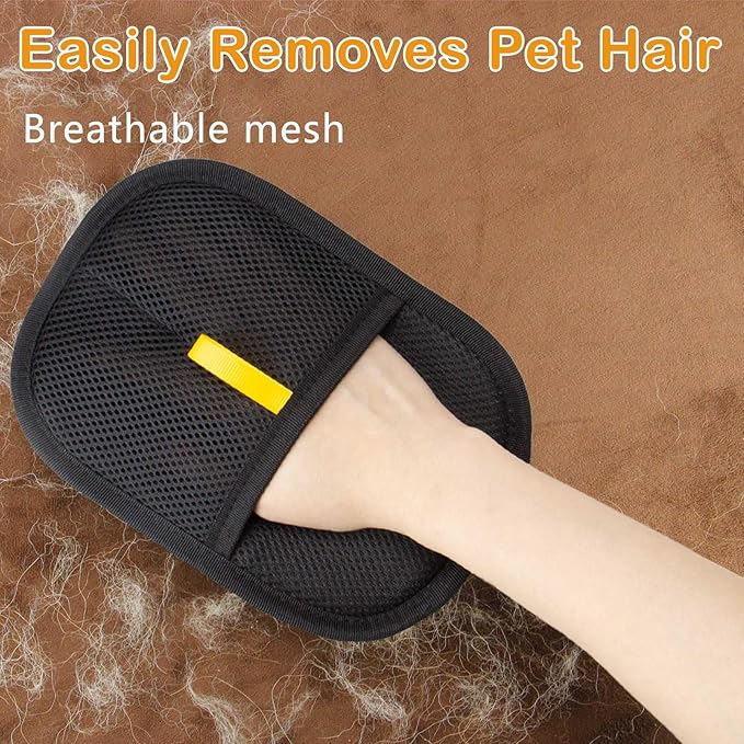POUPUA Thickened Pet Hair Removal Glove - Electrostatic Cat Dog Hair Remover Glove, Reusable Magic Brush Pet Hair Remover Tool for Couch, Carpet, and Car Seat (Black,1 Pack)
