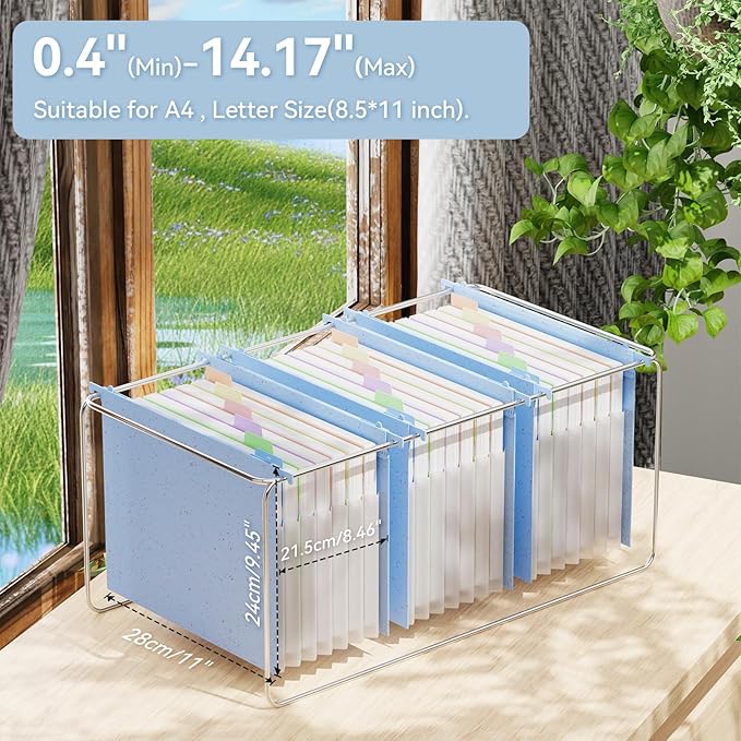 ANSOOK Wheat Straw Hanging File Folders Letter Size,7 Expansion 1.2" Accordion Pockets,3 Pack File Cabinet Folders with Tabs,Large Capacity,Natural Blue File Folders for Home and Office Bulk File