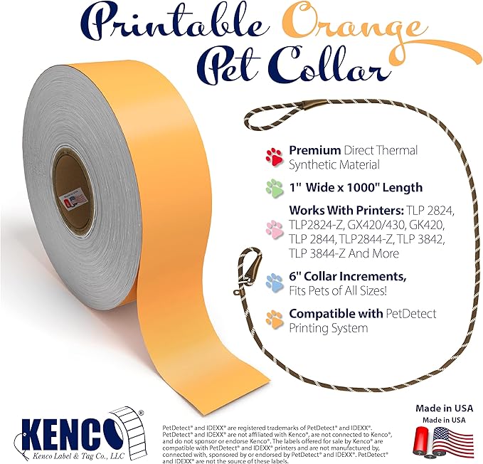 Printable Pet Collars Compatible with Various Printers and Software (Orange)