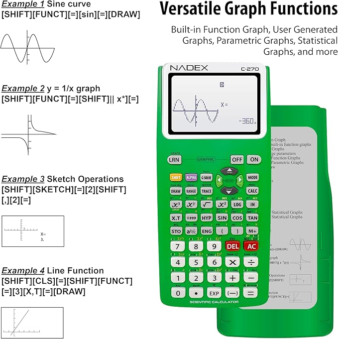 Scientific Calculator with Graphing, Includes Carrying Case, for College and High School Students, Calculus, Algebra, Geometry, Trigonometry, Statistics, Physics, Chemistry, Green