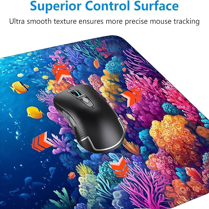 Ocean Fish Desk Pad Mouse Pad Colorful Cartoon Coral Fish Sea Mousepad XL Large Gaming Mouse Pad Laptop Keyboard Mat Desk Pad Office Home Decor for Women Girl 31.5"x11.8"