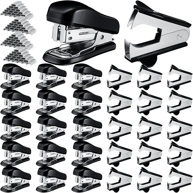 Sherr 20 Pack Mini Staplers Bulk 20 Pcs Staple Remover with 15000 Nail Office Staplers for Desk 25 Sheet Capacity Back to School Students Teachers Supplies for Classroom Office Business Black