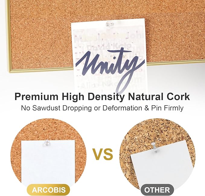 ARCOBIS Cork Board White Board Combo, Bulletin Board-Gold Frame, Magnetic Dry Erase Board & Corkboard for Wall, Vision Board for Home, Office, School (Gold, 48 x 30)