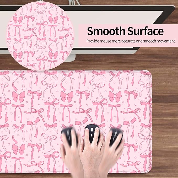 Pretty Bow Girly Gaming Desk Mat, Computer Keyboard Large Extended Long Mouse Pad for Office and Home, XL (W24)