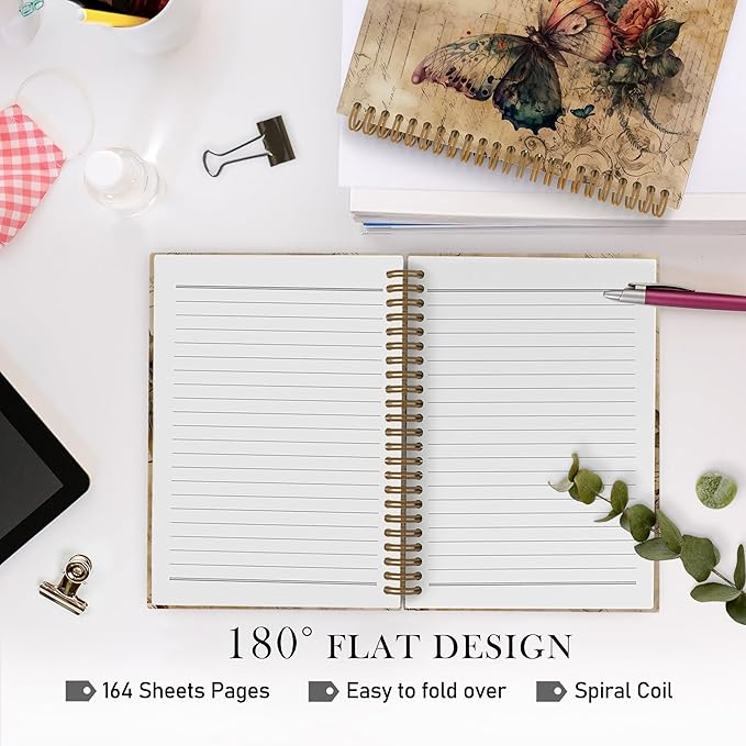 Vintage Butterfly Spiral Notebook, Butterfly Journal, Butterfly Notebook, Butterfly Notebooks for School, Butterfly Floral Office Supplies Gifts for Women Girls Coworkers, 5.5x8.3 Inch