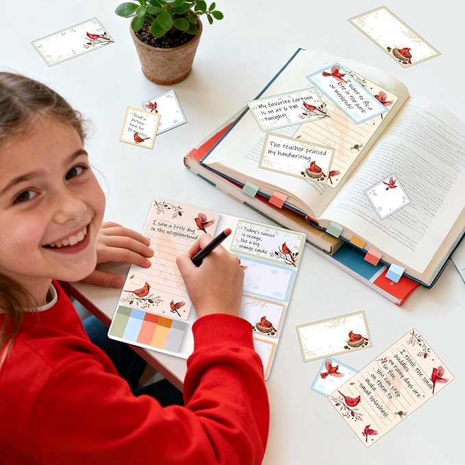 B1ykin Sticky Notes Set, Animal Theme Cute Self-Stick Notes Pad Teacher Appreciation Gifts， Self-Adhesive Writing Memo Pages Sticky to Do Notepad for Kids Employee School Office (Cardinal)