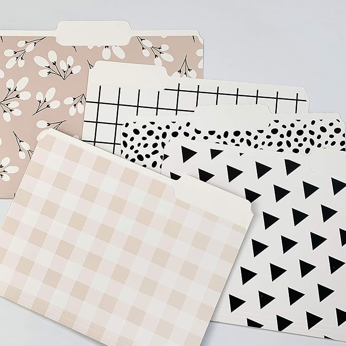 Cute File Folders, Set of 12 3-Tab Letter Size Decorative File Folders Boho Manilla 8.5 x 11 – Pretty Designer Home Office School Supplies (Tranquility)