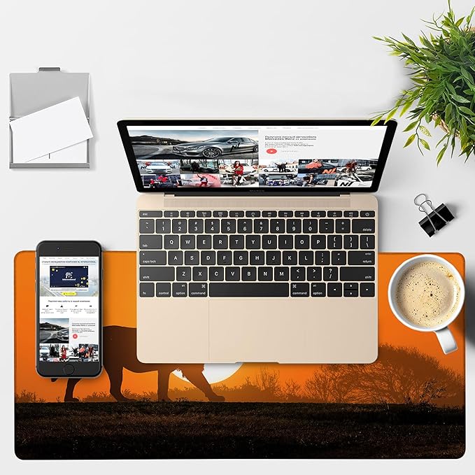 Large Mouse Pad Lion Silhouette Gaming Desk Pad Computer Keyboard Non-Slip Waterproof Mouse Mat with Rubber Base and Stitched Edges Entertainment Office Writing Desk Mat 35.4 x 15.7 Inches