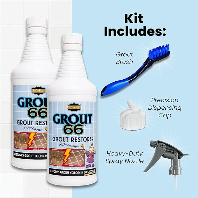 Armchem Grout66: Grout and Tile Cleaner with Low-Odor, Non-Fuming Formula Ideal for Heavy-Duty Cleaning, Quick Touch-Ups, and Tile Maintenance. This Two Quarts Kit ensures Effortless Cleaning.