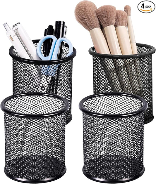 Marte Vanci Mesh Pencil Holder Pen Holder for Desk Metal Pencil Cup Holder Desktop Pencil Marker Brush Organizer for Home Office Black 4 Packs