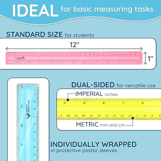 Blue Summit Supplies 30 Plastic Rulers Bulk for Classroom, Bulk Ruler 12 Inch for School, Home, or Office, Metric and Imperial, Clear Plastic Rulers 12 Inch, Assorted Colors