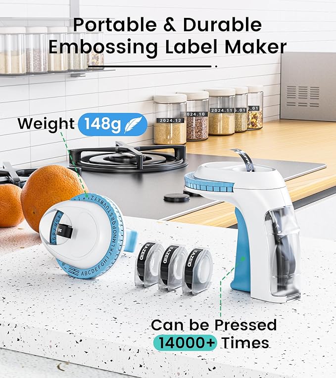 Label Maker Machine with Tapes Embossing, 3D Embossed Label Maker Vintage, Retro Embosser Manual Labeler Machine with 3Rolls Embossing Labels-Waterproof, Old School Labeler for Home Kitchen Office DIY