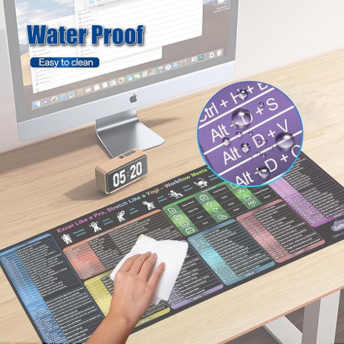 Excel Cheat Sheet Desk Pad, Large XXL Excel Short Cut Mouse Pad, Over 150 Shortcuts & Formulas [10 Modules], Non-Slip&Waterproof Office & Gaming Desk Mat | Accountants,Students,Employee Gifts