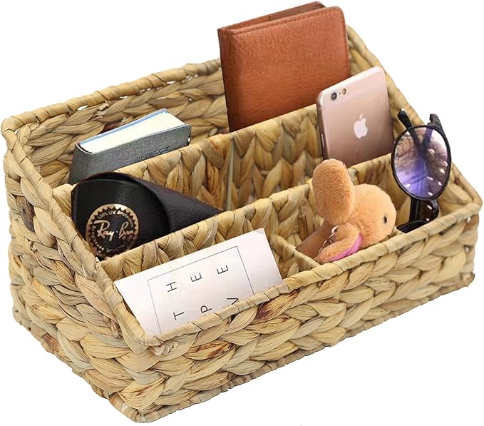 Desk Organizer – Countertop Mail Organizer, Magazine Holder, Boho Decor Water Hyacinth Desk Mail Holder for Home Office, Farmhouse, 12.6" L x 6.7" W x 6.3" H