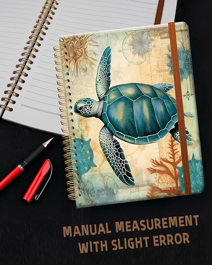 Ruled Spiral Writing Notebook,A5 Hardcover Lined College Journal for Women Lady Girl,Strong Twin-Wire Binding with Premium Paper,8.4" X 6",Perfect for School,Office,Home Gifts(tropical sea turtle)