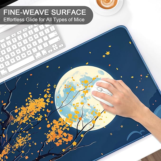 Auhoahsil Large Gaming Mouse Pad, Nature Theme XXL 35.4 x 15.7 in Desk Pad Stitched Non-Slip Rubber Long Computer Mousepad Thin Extended Full Size Desk Mat for Desktop Laptop Wireless Mice, Maple