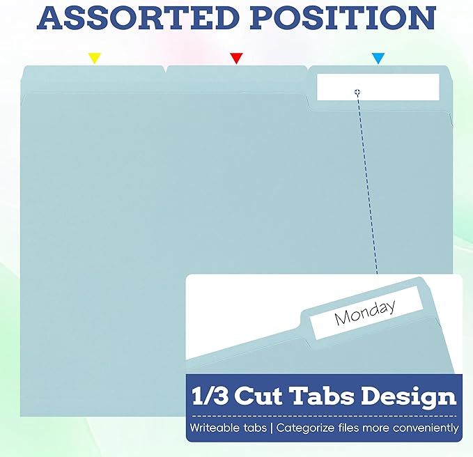 100 Packs File Folders Letter Size, 8.5 x 11 Colored File Folders 1/3 Cut Tab for Easy Labeling, for Home, Office, School Filing