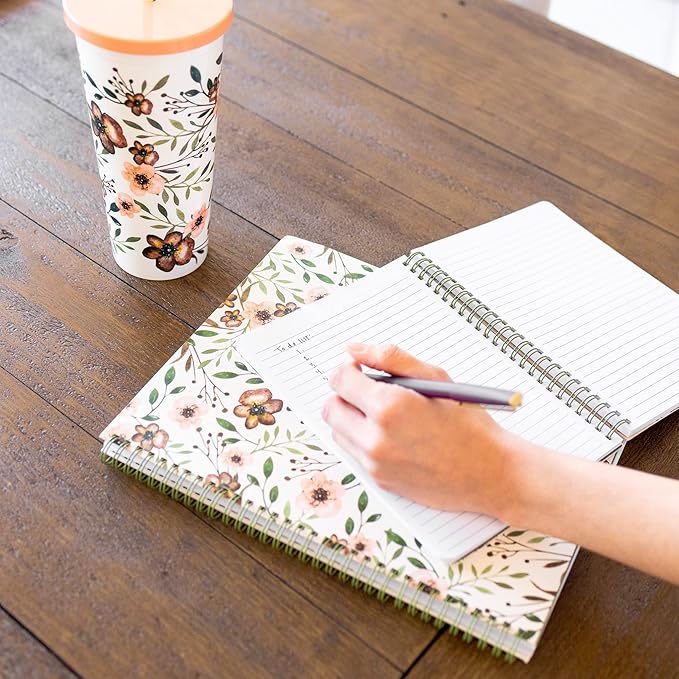 Steel Mill & Co Cute Green Mini Spiral Notebook, 8.25" x 6.25" Journal with Durable Hardcover and 160 Lined Pages, Woodland Floral