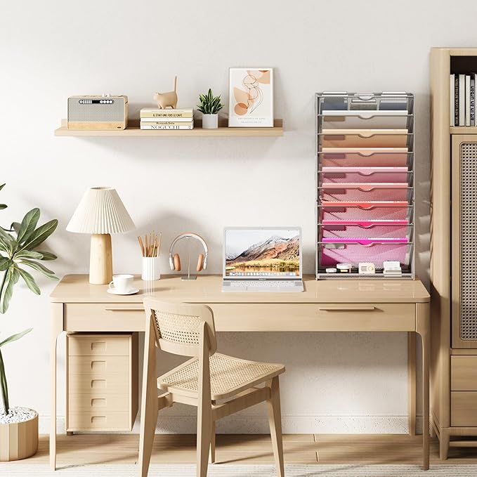 Lavatino 10-Tier Hanging Wall File Folders Organizer - Silver Metal Mesh Paper Magazine Document Mail Holder File Organizer for Office School Home Wall Mount or Desk Supplies Organization