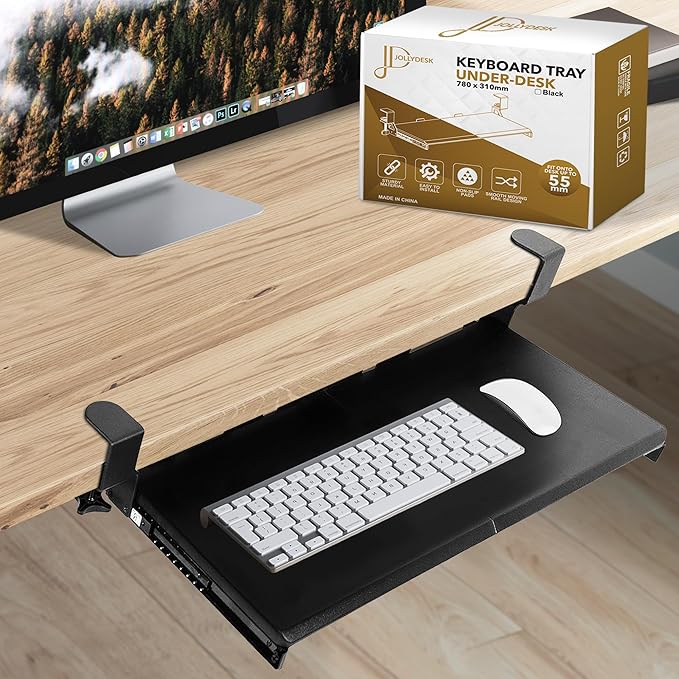 Keyboard Tray Under Desk Slide Out – Large 27" (31" Wide with Clamps) Computer Drawer Pull Out with Sturdy C-Clamp Mount, Ergonomic Keyboard Holder Under Desk Tray, Black