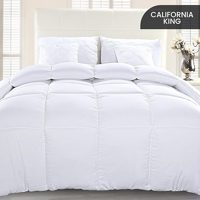 Utopia Bedding Comforter Duvet Insert, Quilted Comforter with Corner Tabs, Box Stitched Down Alternative Comforters California King Size (White)