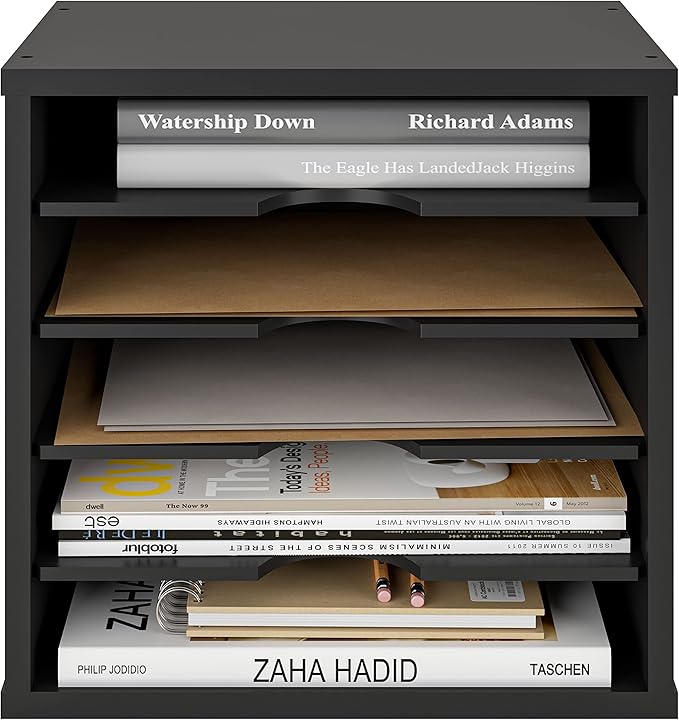 Ballucci File Organizer Paper Sorter, 5 Tier Adjustable Shelves Office Desk Organizer, 13 5/8" x 9 1/4" x 12", Black