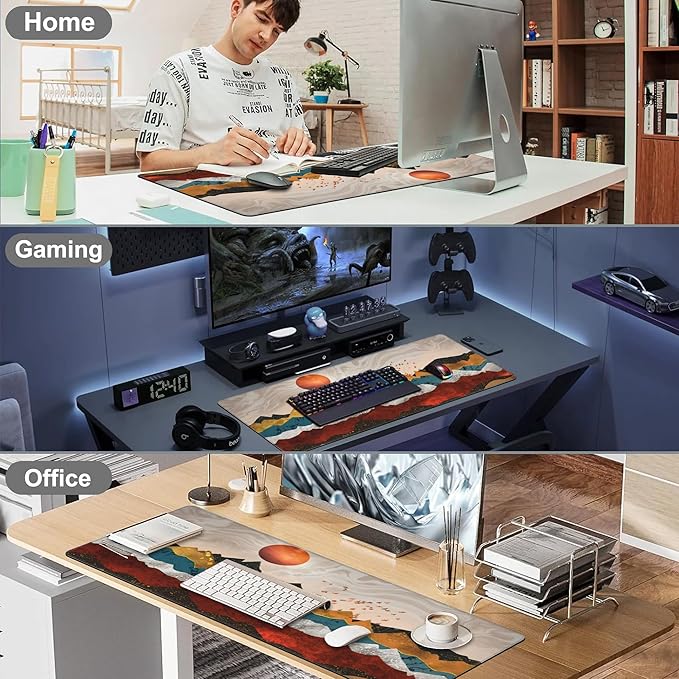 Mouse Pad, Large Colorful Precious Mountains Desk Mat, Extended Non-Slip Gaming Keyboard Mousepad Desk Pad, Thick Stitched Edges Waterproof Mouse Mat 31.5"x15.7" (Beautiful Landscape)