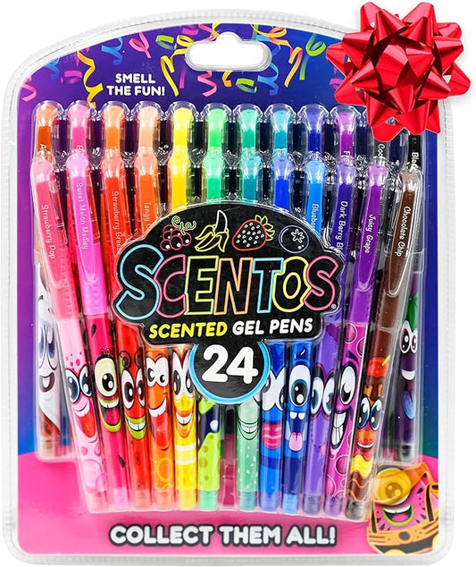 Scentos Scented Gel Pens Set – 24 Pack Neon Colors – Fine Tip Pens for Kids & Adults – Fruity Scents – Fun Art Supplies for Drawing, Coloring, Scrapbooking, Journaling & School